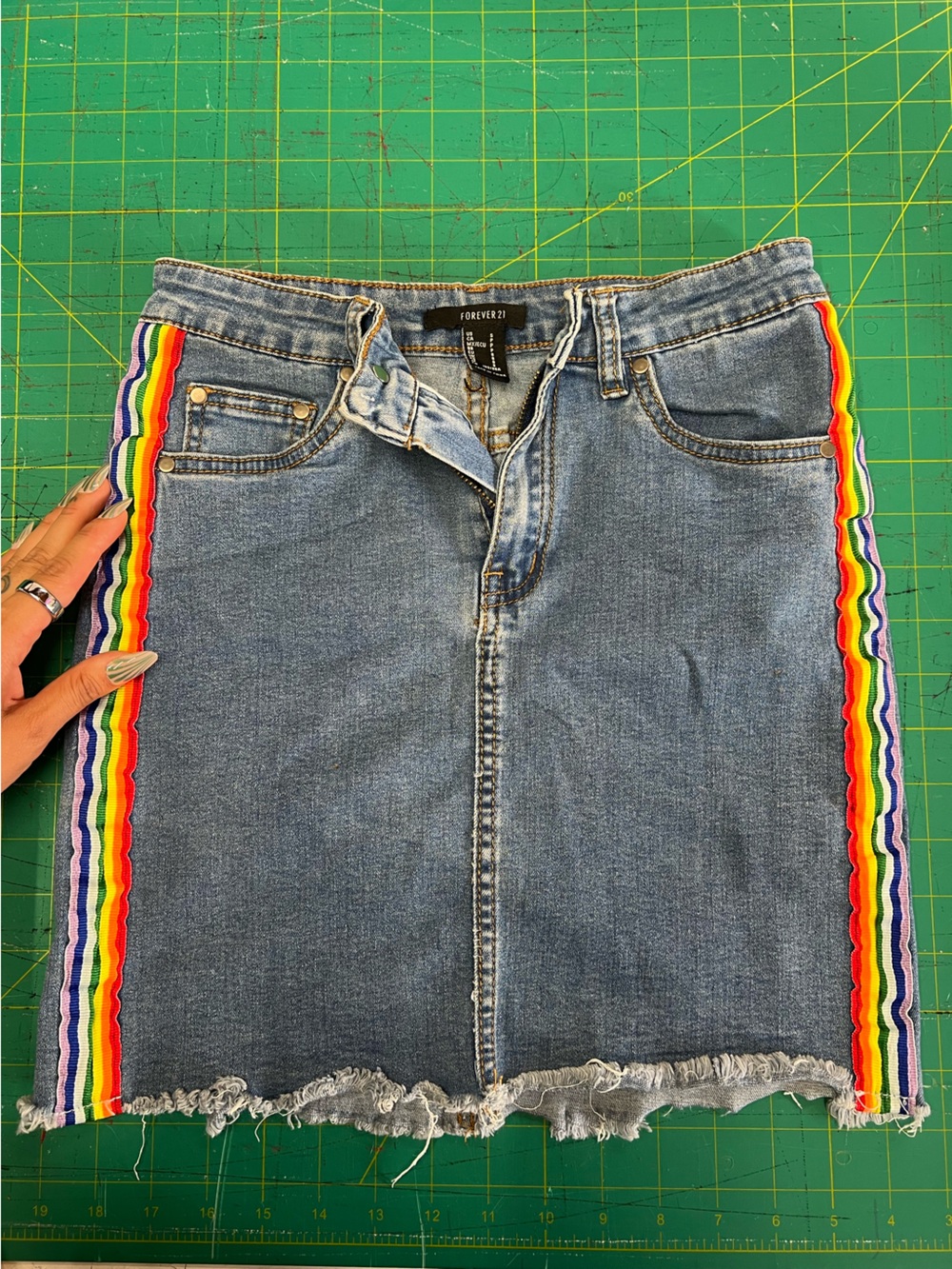 Forever 21 Light Blue Denim Jeans with Rainbow Side Stripes